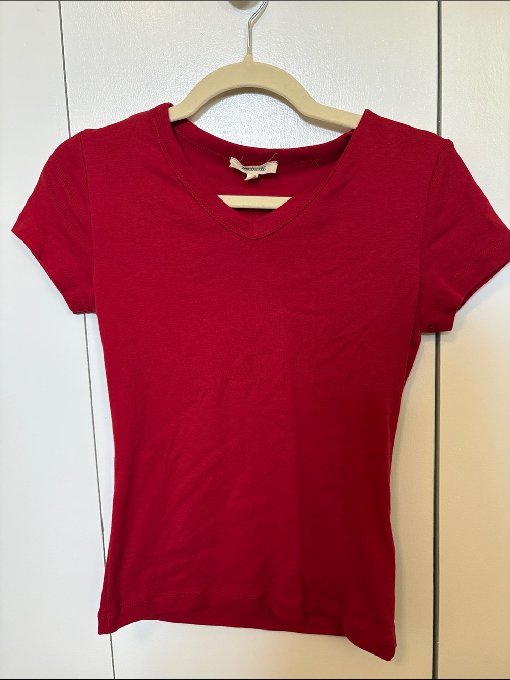 Madewell Women's Red V-Neck Short Sleeve Top